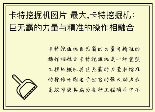 卡特挖掘机图片 最大,卡特挖掘机：巨无霸的力量与精准的操作相融合